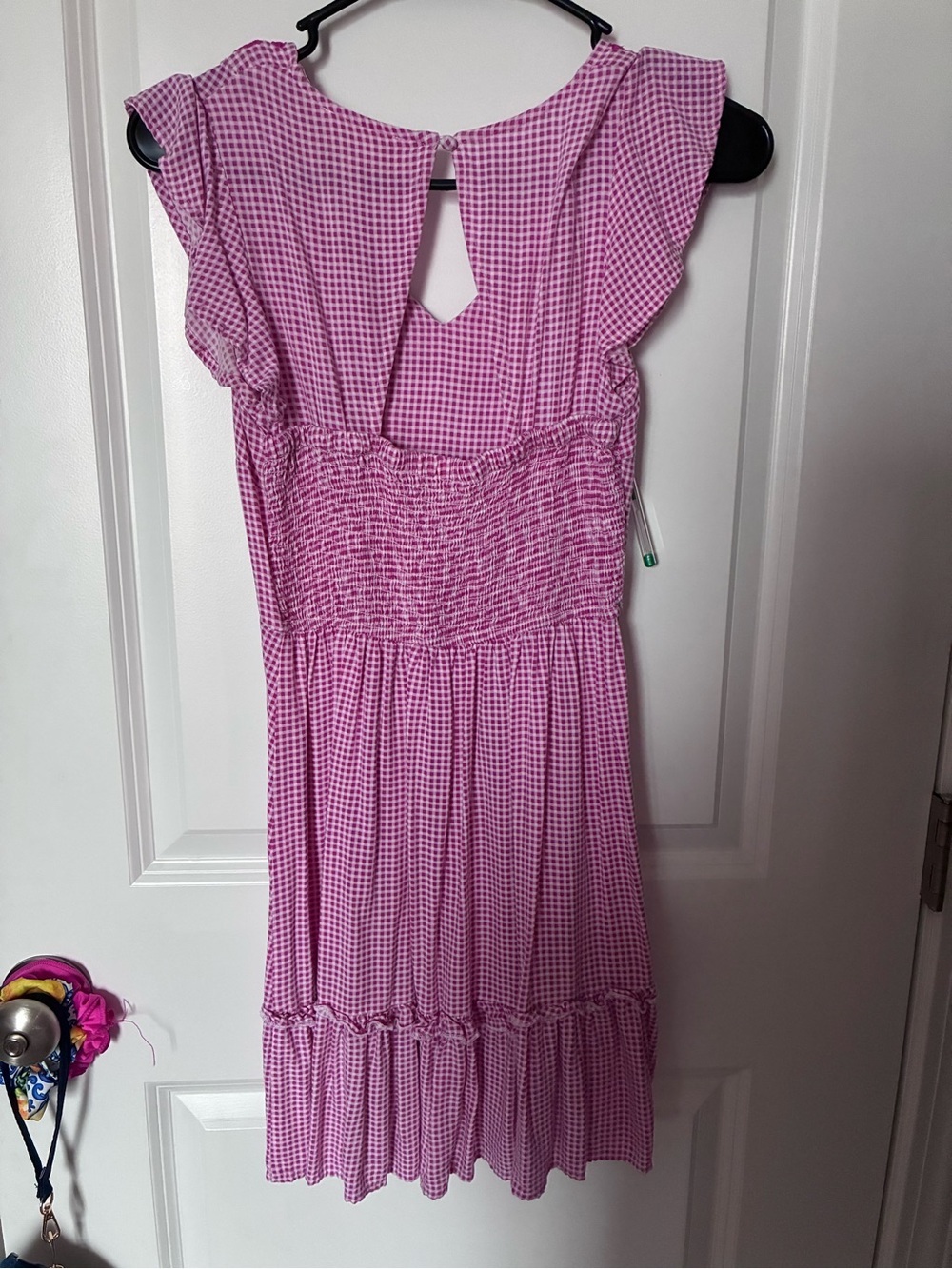 Jessica Simpson Pink Gingham Embroidered Flutter Dress - Picture 3 of 3